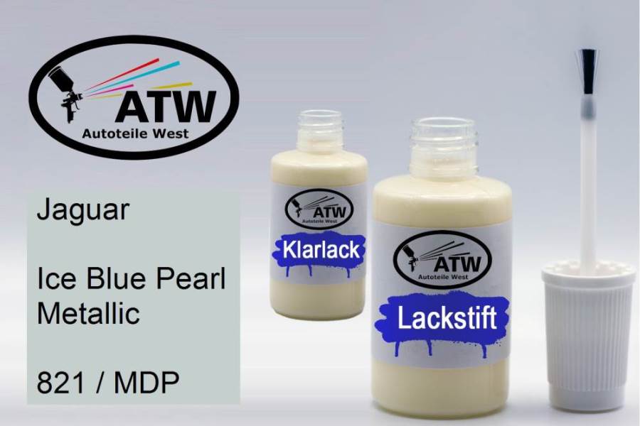 Jaguar, Ice Blue Pearl Metallic, 821 / MDP: 20ml Lackstift + 20ml Klarlack - Set, von ATW Autoteile West.